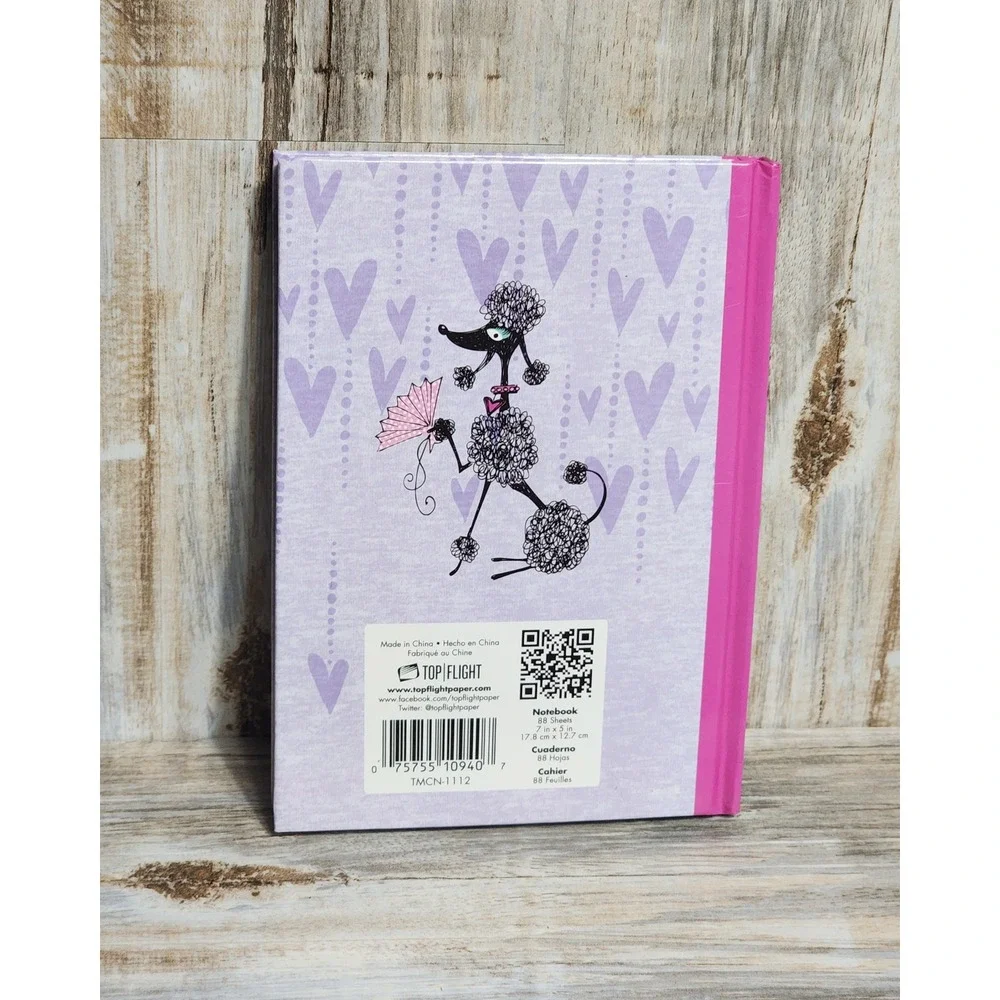 Top Flight Poodle Hardcover Notebook Pink Purple Heart Journal 7x5 TMCN-1112